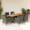 Image de vidaXL Ensemble à manger de jardin et coussins 7 pcs gris rotin
