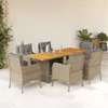 Image de vidaXL Ensemble à manger de jardin et coussins 7 pcs beige poly rotin