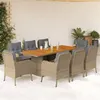 Image de vidaXL Ensemble à manger de jardin et coussins 9 pcs beige Poly rotin