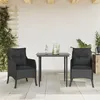 Image de vidaXL Ensemble à manger de jardin avec coussins 3 pcs Noir