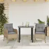 Image de vidaXL Ensemble à manger de jardin et coussins 3 pcs Beige poly rotin