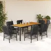 Image de vidaXL Vidaxl Ensemble À Manger De Jardin Coussins 7pcs Noir Résine Tressée