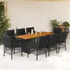 Image de vidaXL Ensemble à manger de jardin 9pcs coussins noir résine tressée