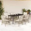 Image de vidaXL Ensemble à manger de jardin et coussins 7 pcs beige poly rotin