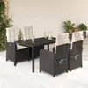 Image de vidaXL Ensemble à manger de jardin coussins 5pcs Noir Résine tressée
