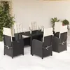 Image de vidaXL Ensemble à manger de jardin coussins 7pcs Noir Résine tressée