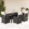 Image de vidaXL Ensemble à manger de jardin coussins 7pcs Noir Résine tressée