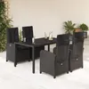 Image de vidaXL Ensemble à manger de jardin coussins 5pcs Noir Résine tressée