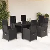 Image de vidaXL Vidaxl Ensemble À Manger De Jardin Coussins 7pcs Noir Résine Tressée