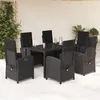 Image de vidaXL Vidaxl Ensemble À Manger De Jardin Coussins 7pcs Noir Résine Tressée
