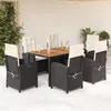 Image de vidaXL Ensemble à manger de jardin coussins 7pcs Noir Résine tressée