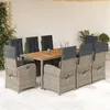 Image de vidaXL Ensemble à manger de jardin 9 pcs coussins gris résine tressée