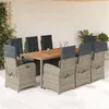 Image de vidaXL Ensemble à manger de jardin 9 pcs coussins gris résine tressée