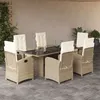 Image de vidaXL Ensemble à manger de jardin et coussins 7 pcs beige poly rotin