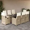 Image de vidaXL Ensemble à manger de jardin et coussins 9 pcs beige Poly rotin