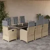 Image de vidaXL Ensemble à manger de jardin et coussins 9 pcs mélange beige