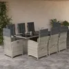 Image de vidaXL Ensemble à manger de jardin et coussins 9 pcs gris clair rotin
