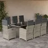 Image de vidaXL Ensemble à manger de jardin et coussins 9 pcs gris clair rotin