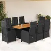Image de vidaXL Ensemble à manger de jardin 9pcs coussins noir résine tressée