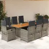 Image de Vidaxl Ensemble Ã Manger De Jardin 9 Pcs Coussins Gris RÃ©sine TressÃ©e
