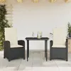 Image de vidaXL Ensemble à manger de jardin avec coussins 3 pcs Noir