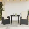 Image de Vidaxl Ensemble Ã Manger De Jardin Avec Coussins 3 Pcs Noir