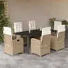 Image de vidaXL Ensemble à manger de jardin et coussins 7 pcs beige poly rotin