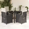 Image de vidaXL Ensemble à manger de jardin coussins 5pcs Noir Résine tressée