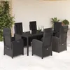 Image de vidaXL Vidaxl Ensemble À Manger De Jardin Coussins 7pcs Noir Résine Tressée