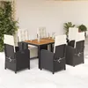 Image de vidaXL Vidaxl Ensemble À Manger De Jardin Coussins 7pcs Noir Résine Tressée