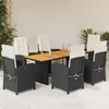 Image de vidaXL Ensemble à manger de jardin coussins 7pcs Noir Résine tressée