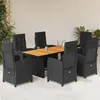 Image de vidaXL Ensemble à manger de jardin coussins 7pcs Noir Résine tressée