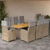 Image de vidaXL Ensemble à manger de jardin et coussins 9 pcs beige Poly rotin