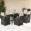 Image de vidaXL Vidaxl Ensemble À Manger De Jardin Coussins 7pcs Noir Résine Tressée