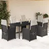 Image de vidaXL Ensemble à manger de jardin coussins 7pcs Noir Résine tressée