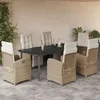 Image de vidaXL Vidaxl Ensemble À Manger De Jardin Et Coussins 7 Pcs Beige Poly Rotin