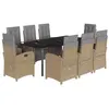 Image de vidaXL Ensemble à manger de jardin et coussins 9 pcs beige Poly rotin