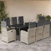 Image de vidaXL Ensemble à manger de jardin et coussins 9 pcs gris clair rotin