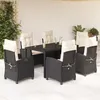 Image de vidaXL Vidaxl Ensemble À Manger De Jardin Coussins 7pcs Noir Résine Tressée