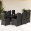 Image de vidaXL Ensemble à manger de jardin 9pcs coussins noir résine tressée