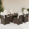 Image de vidaXL Ensemble à manger de jardin et coussins 7 pcs marron rotin