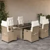 Image de vidaXL Ensemble à manger de jardin et coussins 7 pcs beige poly rotin