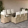 Image de vidaXL Ensemble à manger de jardin et coussins 9 pcs beige Poly rotin