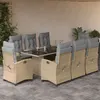Image de vidaXL Ensemble à manger de jardin et coussins 9 pcs mélange beige