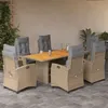 Image de vidaXL Ensemble à manger de jardin coussins 7 pcs mélange beige rotin