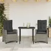 Image de Vidaxl Ensemble Ã Manger De Jardin 3 Pcs Coussins Gris RÃ©sine TressÃ©e