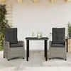 Image de Vidaxl Ensemble Ã Manger De Jardin 3 Pcs Coussins Gris RÃ©sine TressÃ©e