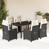 Image de vidaXL Ensemble à manger de jardin coussins 7pcs Noir Résine tressée