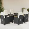 Image de vidaXL Vidaxl Ensemble À Manger De Jardin Coussins 7pcs Noir Résine Tressée