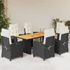 Image de Vidaxl Ensemble Ã Manger De Jardin Coussins 7pcs Noir RÃ©sine TressÃ©e
